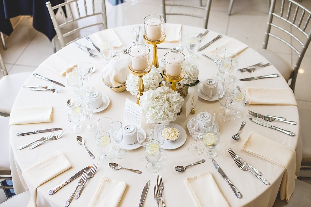 Elegant round table setup at waterfront event venues Ocean City | BayVista Event Center